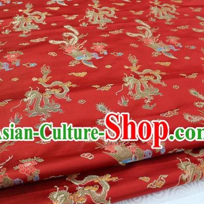 Chinese Traditional Ancient Costume Royal Palace Dragon Phoenix Pattern Mongolian Robe Red Brocade Wedding Dress Satin Fabric Hanfu Material