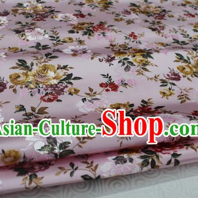 Chinese Traditional Ancient Costume Royal Palace Peony Pattern Pink Brocade Wedding Dress Satin Fabric Hanfu Material