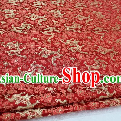 Chinese Traditional Wedding Cheongsam Red Brocade Ancient Costume Palace Dragons Pattern Satin Fabric Hanfu Material