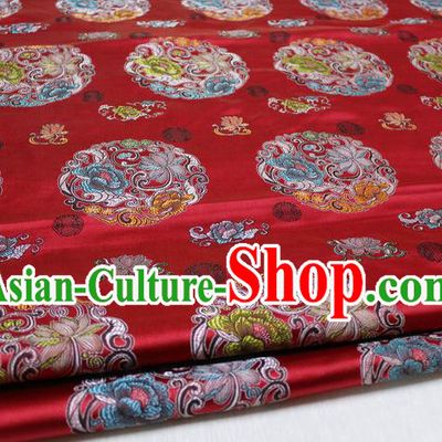 Chinese Traditional Clothing Palace Lotus Pattern Mongolian Robe Tang Suit Red Brocade Ancient Costume Satin Fabric Hanfu Material