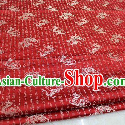 Chinese Traditional Clothing Palace Calligraphy Dragons Pattern Tang Suit Red Brocade Ancient Costume Satin Fabric Hanfu Material