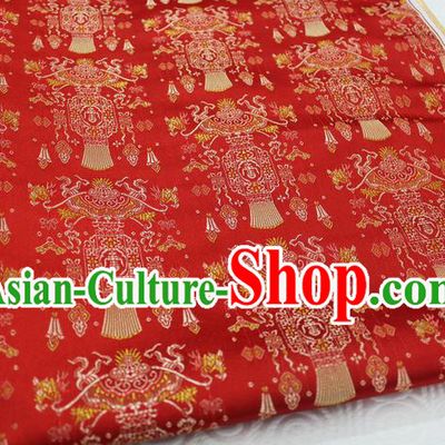 Chinese Traditional Clothing Palace Lantern Pattern Tang Suit Red Brocade Ancient Costume Satin Fabric Hanfu Material