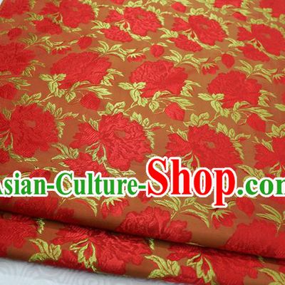 Chinese Traditional Wedding Clothing Palace Red Peony Pattern Tang Suit Cheongsam Brocade Ancient Costume Satin Fabric Hanfu Material
