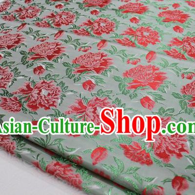 Chinese Traditional Wedding Clothing Palace Red Peony Pattern Tang Suit Cheongsam Green Brocade Ancient Costume Satin Fabric Hanfu Material
