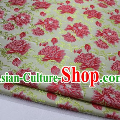 Chinese Traditional Wedding Clothing Palace Red Peony Pattern Tang Suit Cheongsam Yellow Brocade Ancient Costume Satin Fabric Hanfu Material
