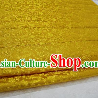 Chinese Traditional Wedding Clothing Cheongsam Yellow Brocade Ancient Costume Palace Dragons Pattern Satin Fabric Hanfu Material