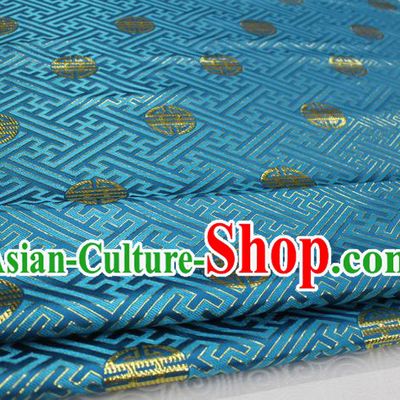 Chinese Traditional Mongolian Robe Clothing Palace Longevity Pattern Tang Suit Blue Brocade Ancient Costume Satin Fabric Hanfu Material
