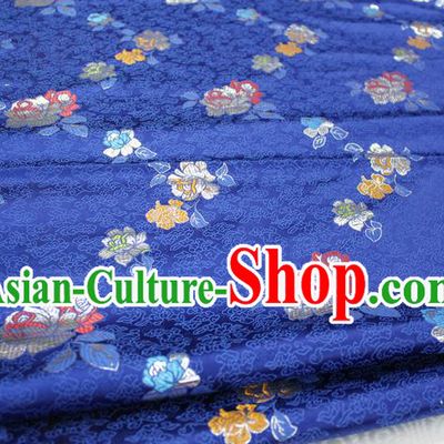 Chinese Traditional Wedding Clothing Palace Rose Pattern Xiuhe Suit Cheongsam Blue Brocade Ancient Costume Satin Fabric Hanfu Material