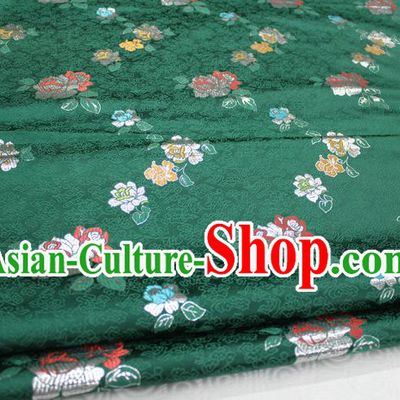 Chinese Traditional Wedding Clothing Palace Rose Pattern Xiuhe Suit Cheongsam Green Brocade Ancient Costume Satin Fabric Hanfu Material