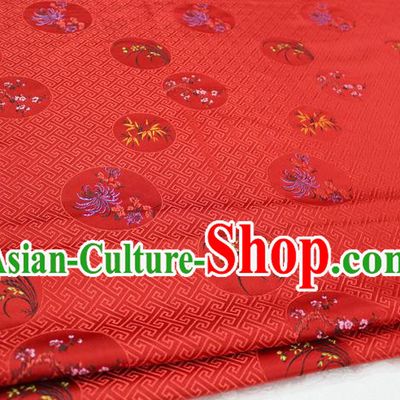 Chinese Traditional Wedding Clothing Tang Suit Red Brocade Ancient Costume Palace Plum Blossom Orchid Bamboo Chrysanthemum Pattern Satin Fabric Hanfu Material