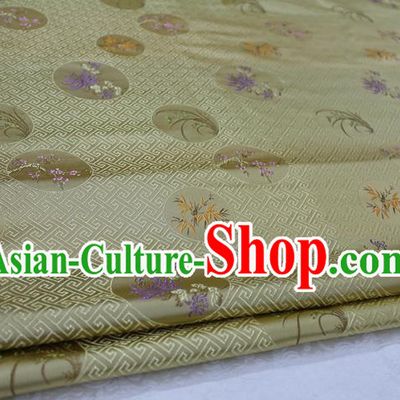 Chinese Traditional Wedding Clothing Tang Suit Yellow Brocade Ancient Costume Palace Plum Blossom Orchid Bamboo Chrysanthemum Pattern Satin Fabric Hanfu Material