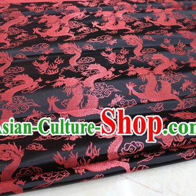 Chinese Traditional Ancient Clothing Tang Suit Black Brocade Ancient Costume Palace Dragons Pattern Satin Fabric Hanfu Material