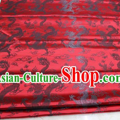 Chinese Traditional Ancient Clothing Tang Suit Red Brocade Ancient Costume Palace Dragons Pattern Satin Fabric Hanfu Material