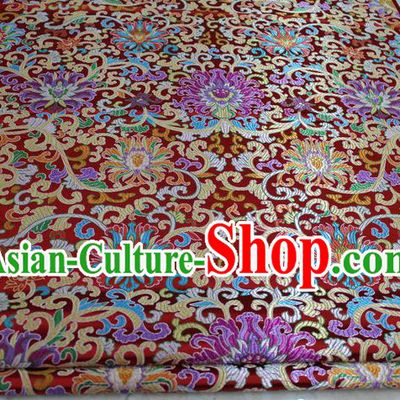Chinese Traditional Ancient Costume Royal Palace Buddhism Lotus Pattern Mongolian Robe Red Brocade Tibetan Robe Satin Fabric Hanfu Material