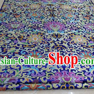 Chinese Traditional Ancient Costume Royal Palace Buddhism Lotus Pattern Mongolian Robe Royalblue Brocade Tibetan Robe Satin Fabric Hanfu Material