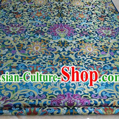Chinese Traditional Ancient Costume Royal Palace Buddhism Lotus Pattern Mongolian Robe Blue Brocade Tibetan Robe Satin Fabric Hanfu Material