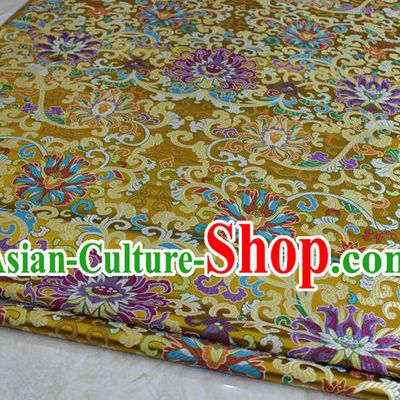 Chinese Traditional Ancient Costume Royal Palace Buddhism Lotus Pattern Mongolian Robe Yellow Brocade Tibetan Robe Satin Fabric Hanfu Material