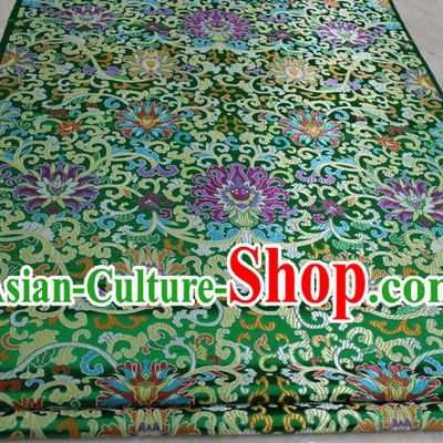 Chinese Traditional Ancient Costume Royal Palace Buddhism Lotus Pattern Mongolian Robe Green Brocade Tibetan Robe Satin Fabric Hanfu Material