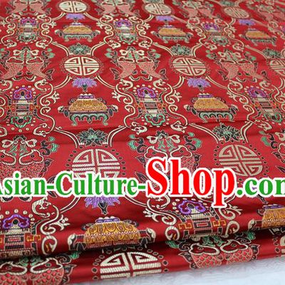 Chinese Traditional Ancient Costume Royal Palace Buddhism Double Fish Pattern Mongolian Robe Red Brocade Tibetan Robe Satin Fabric Hanfu Material