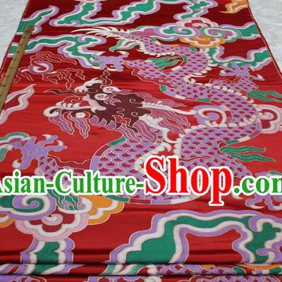 Chinese Traditional Ancient Costume Royal Palace Dragon Pattern Mongolian Robe Red Brocade Cheongsam Satin Fabric Hanfu Material