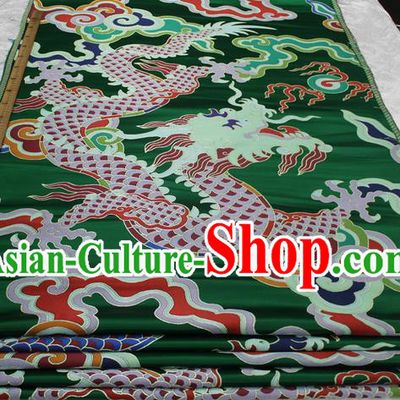 Chinese Traditional Ancient Costume Royal Palace Dragon Pattern Mongolian Robe Green Brocade Cheongsam Satin Fabric Hanfu Material
