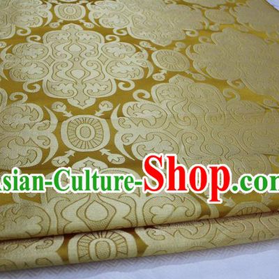 Chinese Traditional Ancient Costume Royal Palace Pattern Mongolian Robe Yellow Brocade Satin Fabric Hanfu Material