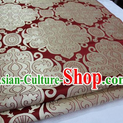 Chinese Traditional Ancient Costume Royal Palace Pattern Mongolian Robe Wine Red Brocade Satin Fabric Hanfu Material