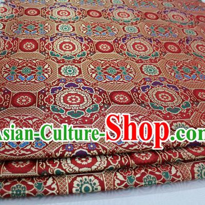 Chinese Traditional Ancient Costume Royal Palace Buddhism Pattern Tibetan Robe Red Brocade Tang Suit Satin Fabric Hanfu Material