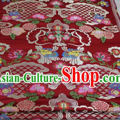 Chinese Traditional Ancient Costume Royal Palace Pattern Tibetan Robe Red Brocade Xiuhe Suit Wedding Dress Satin Fabric Hanfu Material