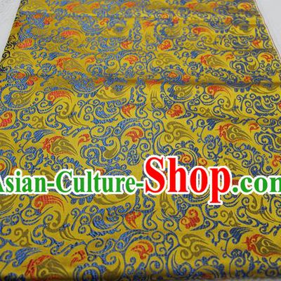 Chinese Traditional Ancient Costume Royal Palace Pattern Mongolian Robe Yellow Brocade Xiuhe Suit Wedding Dress Satin Fabric Hanfu Material
