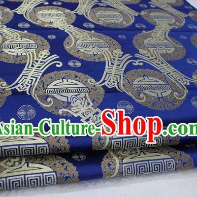 Chinese Traditional Ancient Costume Royal Palace Pattern Mongolian Robe Royalblue Brocade Satin Fabric Hanfu Material