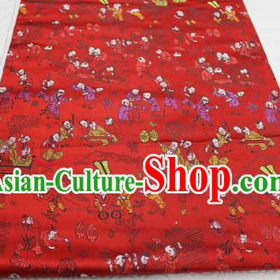Chinese Traditional Ancient Costume Royal Palace Hundred Children Pattern Tang Suit Cheongsam Red Brocade Satin Fabric Hanfu Material