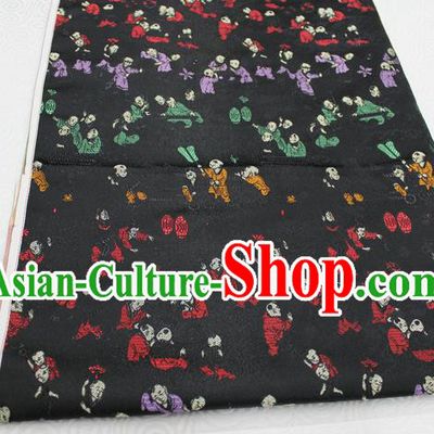 Chinese Traditional Ancient Costume Royal Palace Hundred Children Pattern Tang Suit Cheongsam Black Brocade Satin Fabric Hanfu Material