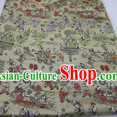 Chinese Traditional Ancient Costume Royal Palace Hundred Children Pattern Tang Suit Cheongsam Yellow Brocade Satin Fabric Hanfu Material