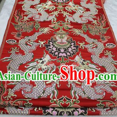 Chinese Traditional Ancient Costume Imperial Robe Red Brocade Royal Palace Dragon Pattern Tang Suit Cheongsam Satin Fabric Hanfu Material