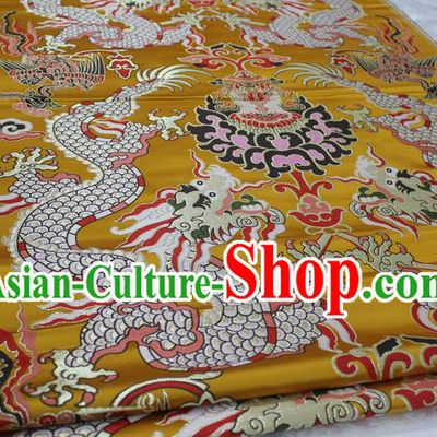 Chinese Traditional Ancient Costume Imperial Robe Yellow Brocade Royal Palace Dragon Pattern Tang Suit Cheongsam Satin Fabric Hanfu Material