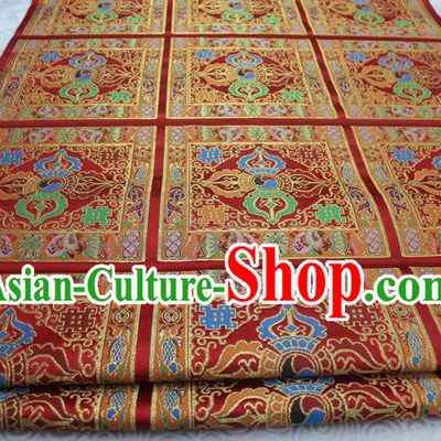 Chinese Traditional Ancient Wedding Costume Red Brocade Palace Buddhism Pattern Mongolian Robe Satin Fabric Hanfu Material