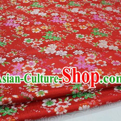 Chinese Traditional Ancient Costume Cheongsam Red Brocade Palace Flowers Pattern Kimono Satin Fabric Hanfu Material