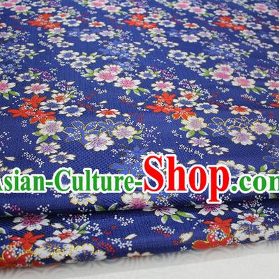 Chinese Traditional Ancient Costume Cheongsam Blue Brocade Palace Flowers Pattern Kimono Satin Fabric Hanfu Material