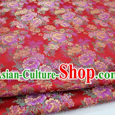Chinese Traditional Ancient Costume Wedding Cheongsam Red Brocade Palace Peony Pattern Xiuhe Suit Satin Fabric Hanfu Material