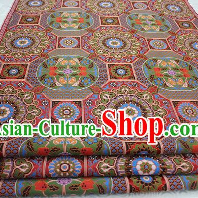 Chinese Traditional Ancient Costume Mongolian Robe Red Brocade Palace Pattern Tang Suit Satin Fabric Hanfu Material