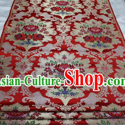 Chinese Traditional Ancient Wedding Costume Mongolian Robe Red Brocade Palace Pattern Xiuhe Suit Satin Fabric Hanfu Material