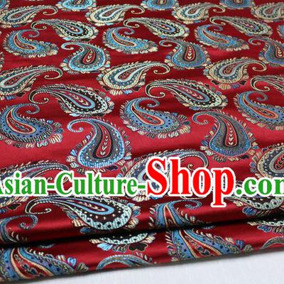 Chinese Traditional Ancient Costume Royal Palace Pipa Flower Pattern Mongolian Robe Red Brocade Satin Fabric Hanfu Material