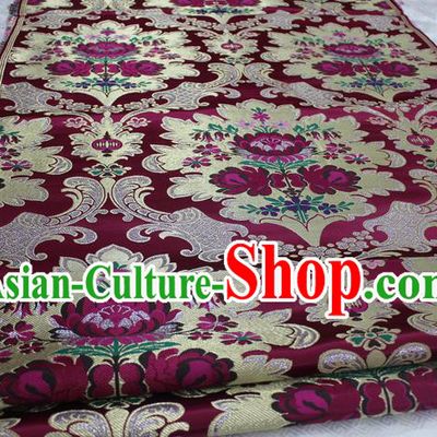 Chinese Traditional Ancient Wedding Costume Mongolian Robe Purple Brocade Palace Pattern Xiuhe Suit Satin Fabric Hanfu Material