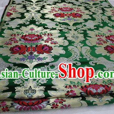Chinese Traditional Ancient Wedding Costume Mongolian Robe Green Brocade Palace Pattern Xiuhe Suit Satin Fabric Hanfu Material