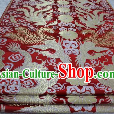 Chinese Traditional Ancient Wedding Costume Red Cheongsam Brocade Palace Dragon Phoenix Pattern Xiuhe Suit Satin Fabric Hanfu Material