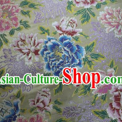 Chinese Traditional Ancient Wedding Costume Cheongsam Beige Brocade Palace Peony Pattern Xiuhe Suit Satin Fabric Hanfu Material