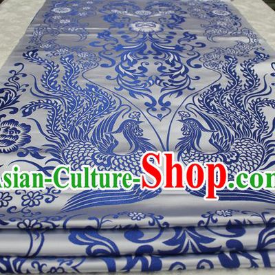 Chinese Traditional Ancient Wedding Costume Cheongsam White Brocade Palace Phoenix Pattern Xiuhe Suit Satin Fabric Hanfu Material