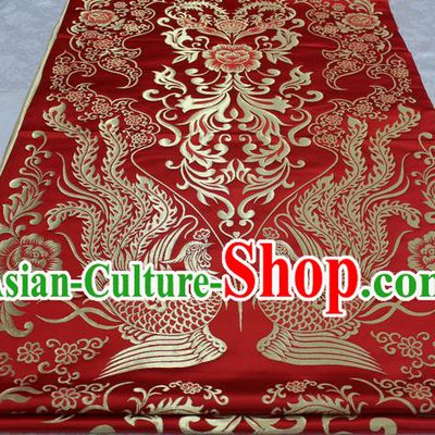 Chinese Traditional Ancient Wedding Costume Cheongsam Red Brocade Palace Phoenix Pattern Xiuhe Suit Satin Fabric Hanfu Material