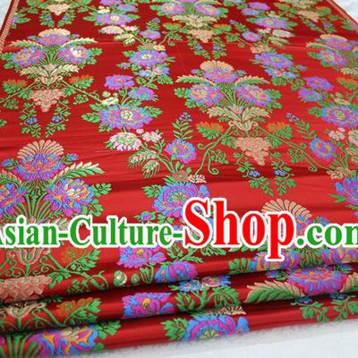 Chinese Traditional Ancient Wedding Costume Cheongsam Red Brocade Palace Pattern Xiuhe Suit Satin Fabric Hanfu Material